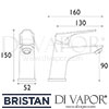 Bristan Vantage Basin Mixer Tap without Waste Dimensions